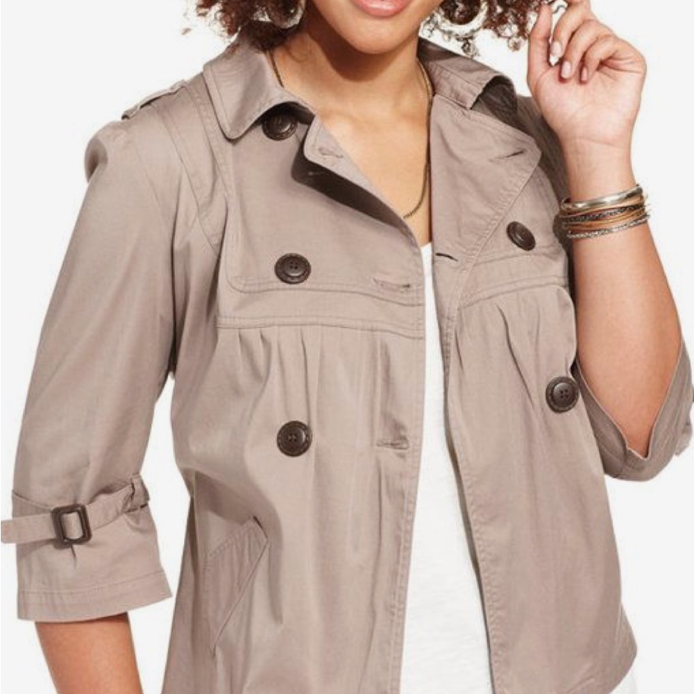 American Rag Taupe Button-Front Cropped Trench Jacket
